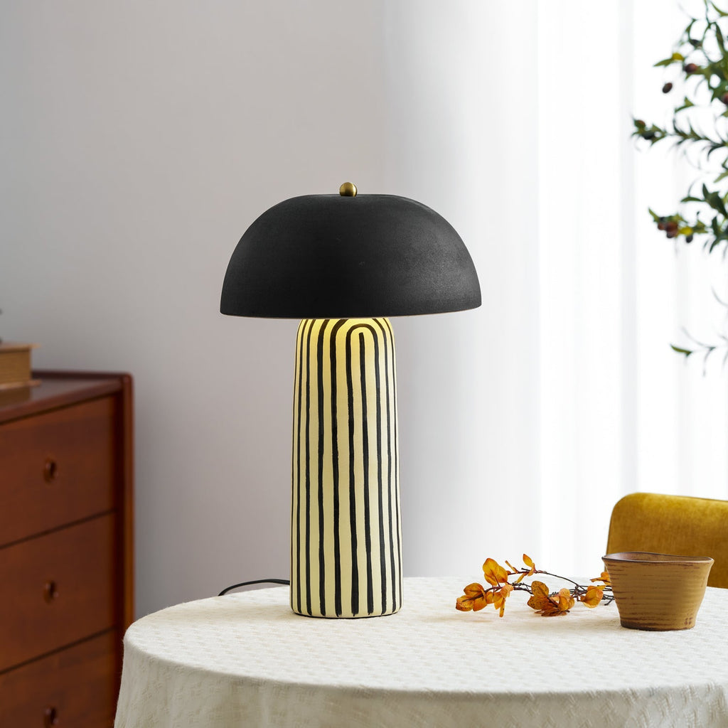 Stria Matte Black Dome Table Lamp