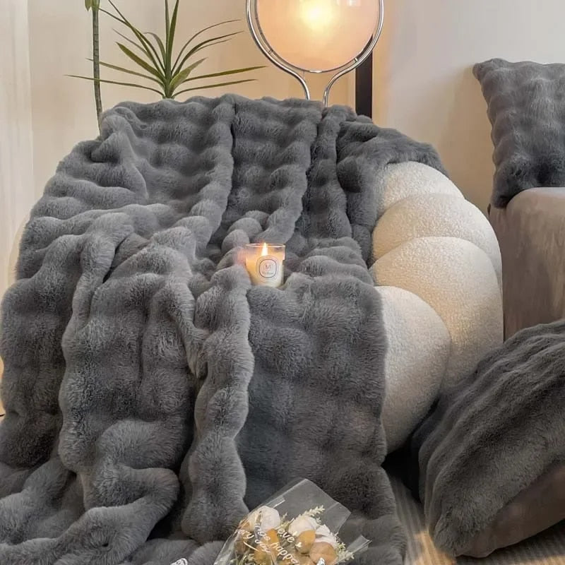 Super Mega Fluffy Rabbit Super Soft Fluffy Luxury Rabbit Faux Fur Wave Throw - 4 Colours β orntli