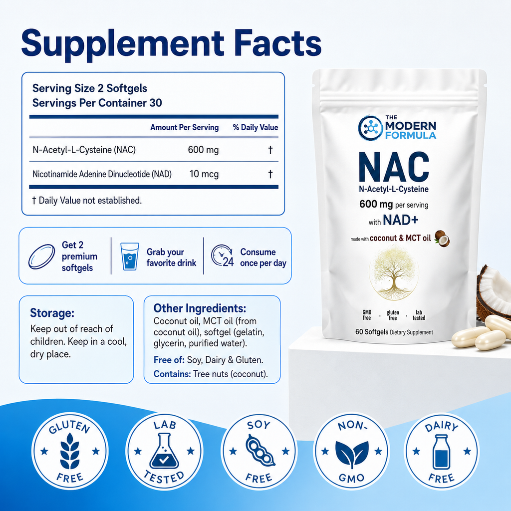 NAC 600 mg & NAD Softgels – Daily Antioxidant Support in MCT Oil, 60 Count