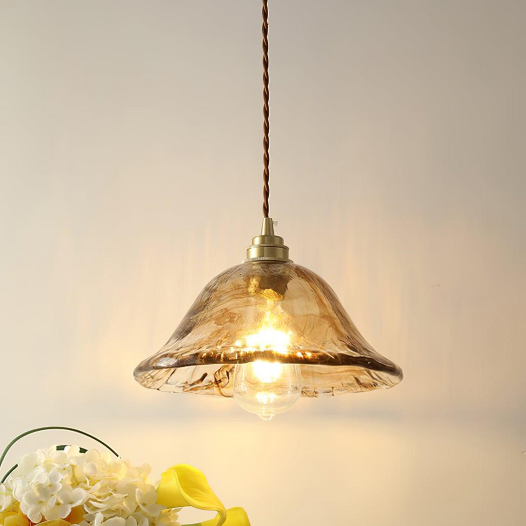 Elowen Vintage Brown Glass Pendant Light With Gold Finish