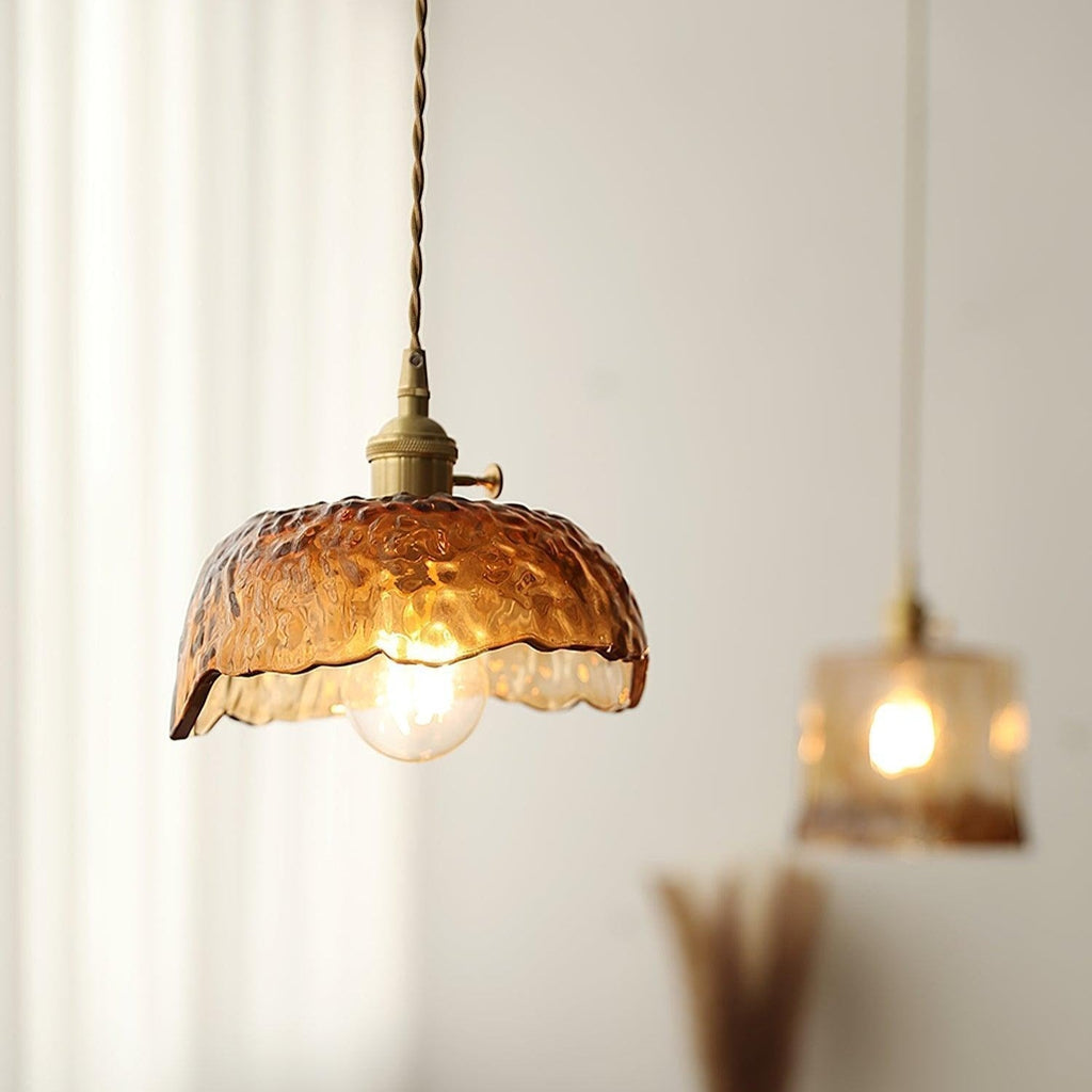 Elowen Vintage Brown Glass Pendant Light With Gold Finish