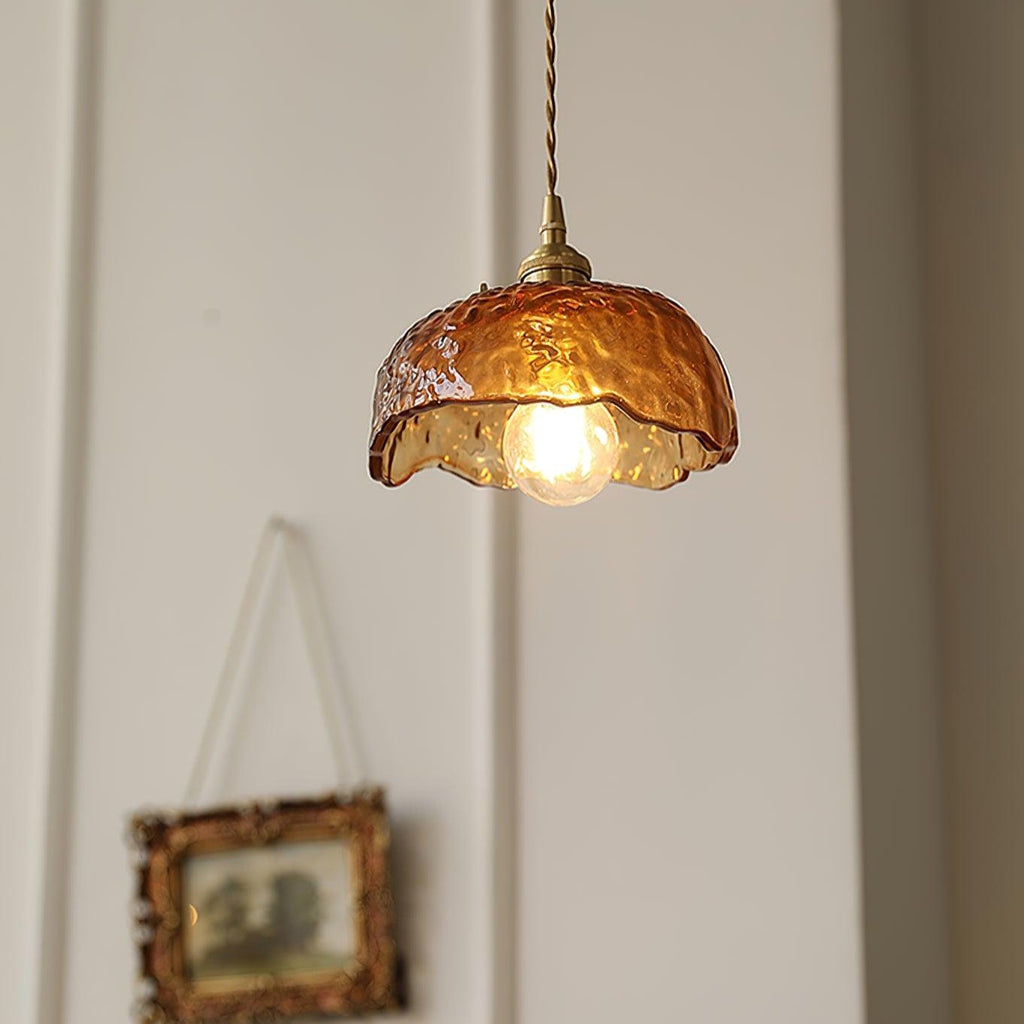Elowen Vintage Brown Glass Pendant Light With Gold Finish