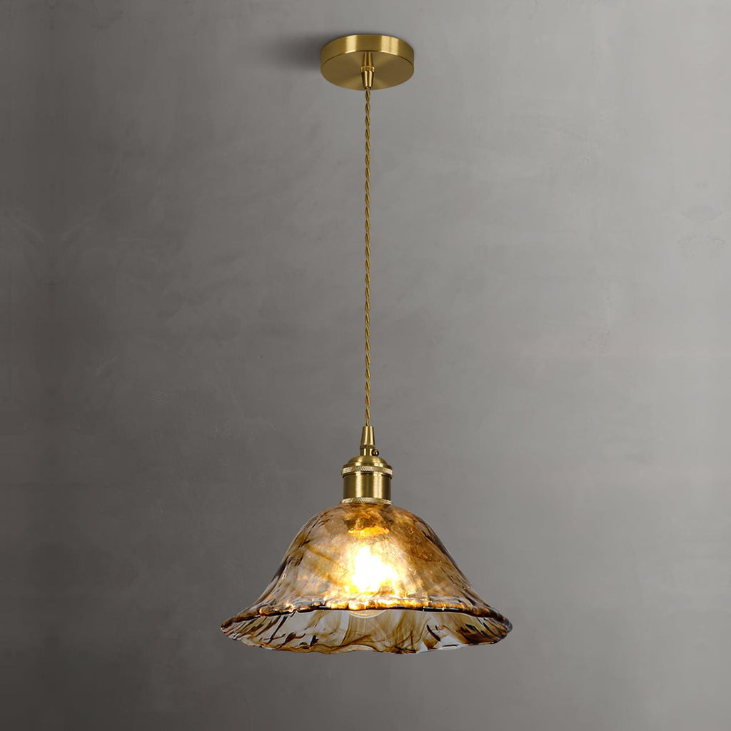 Elowen Vintage Brown Glass Pendant Light With Gold Finish