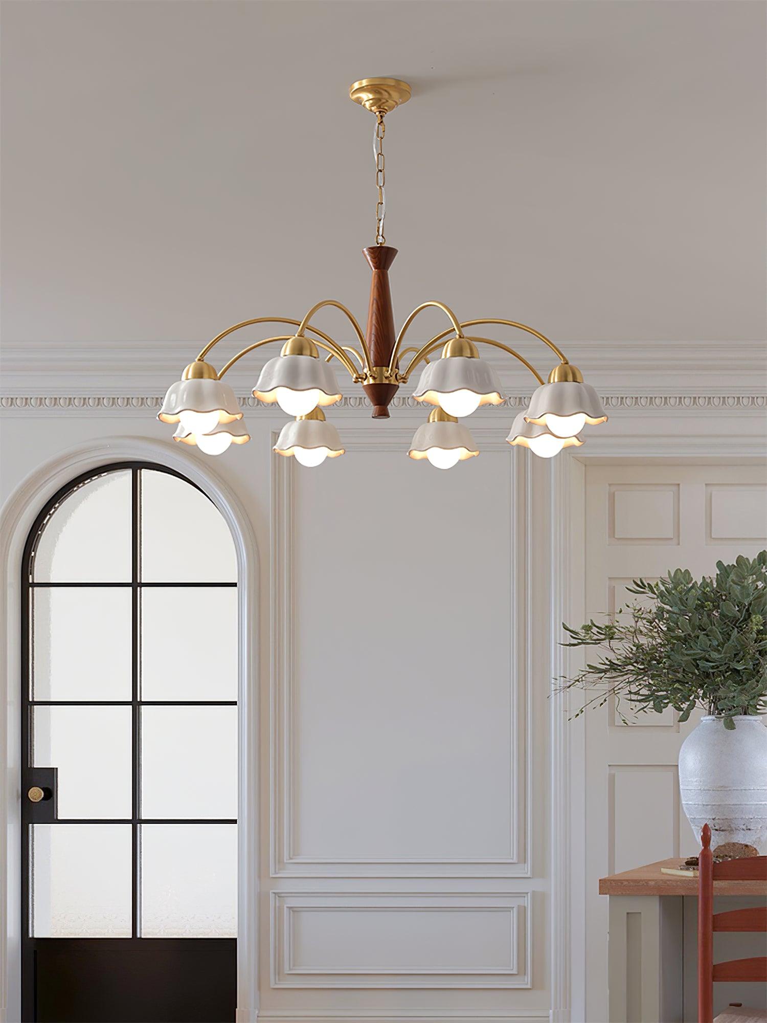 Swedish Modern Gold Multi-Arm Chandelier