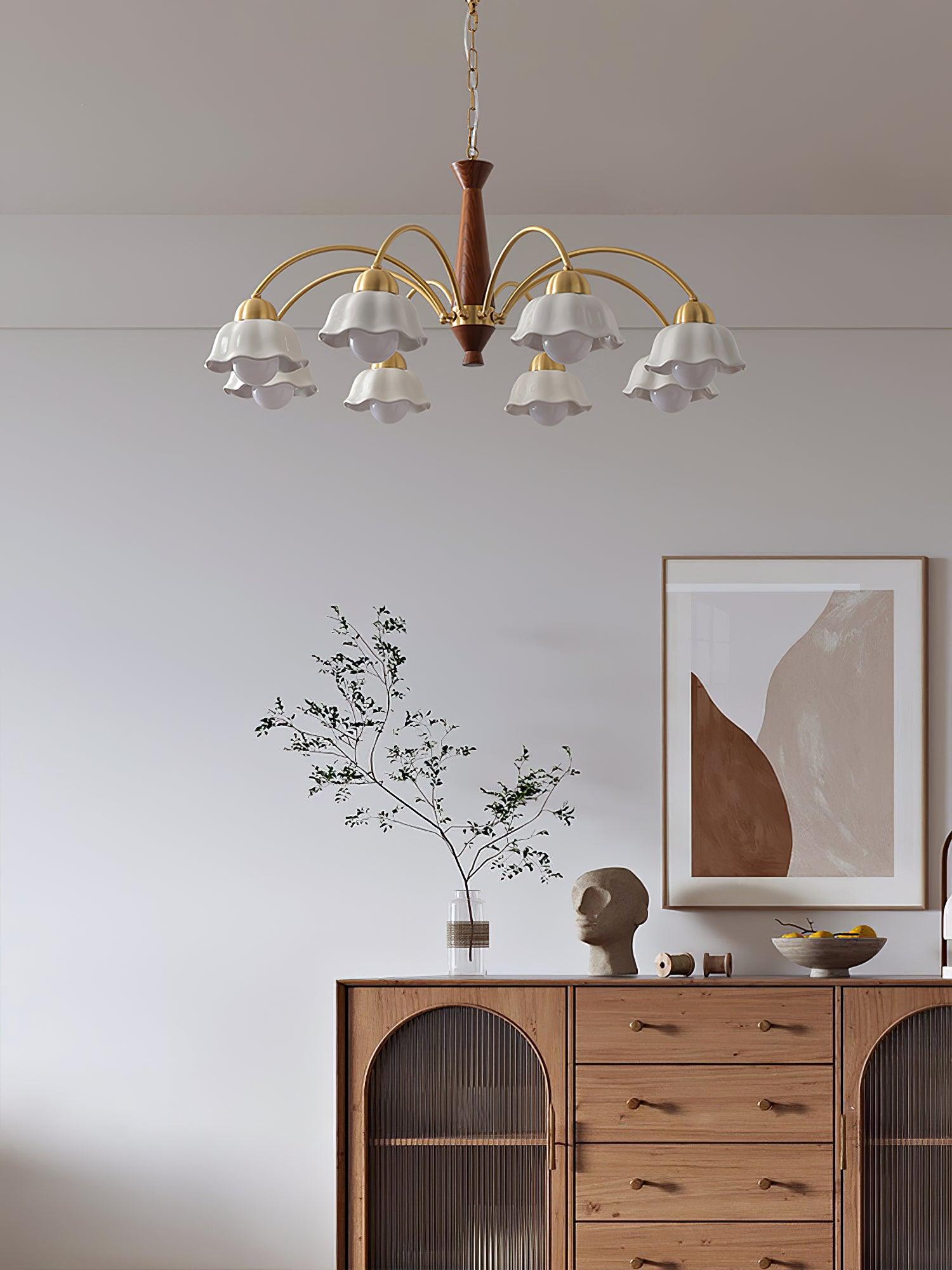 Swedish Modern Gold Multi-Arm Chandelier