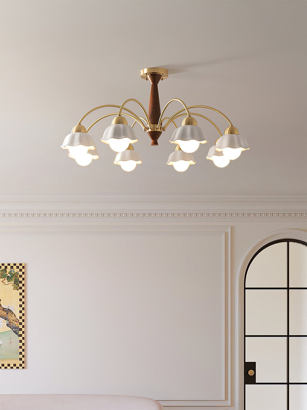 Swedish Modern Gold Multi-Arm Chandelier