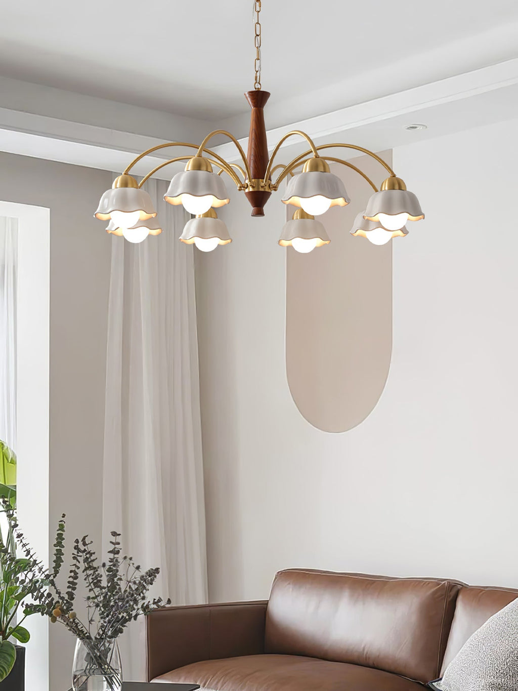 Swedish Modern Gold Multi-Arm Chandelier