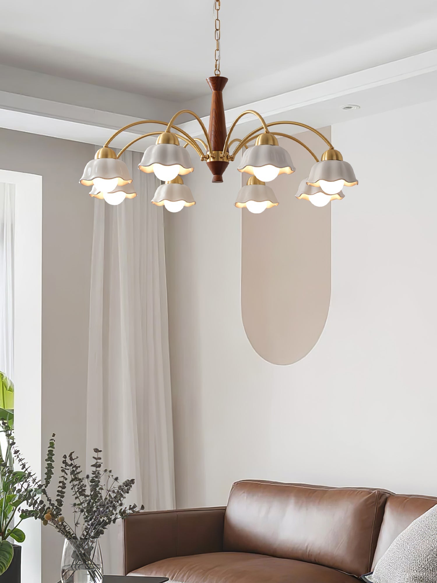 Swedish Modern Gold Multi-Arm Chandelier
