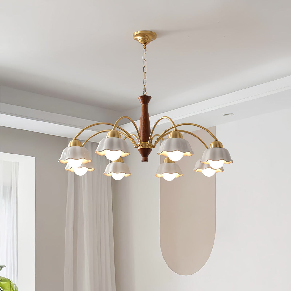 Swedish Modern Gold Multi-Arm Chandelier