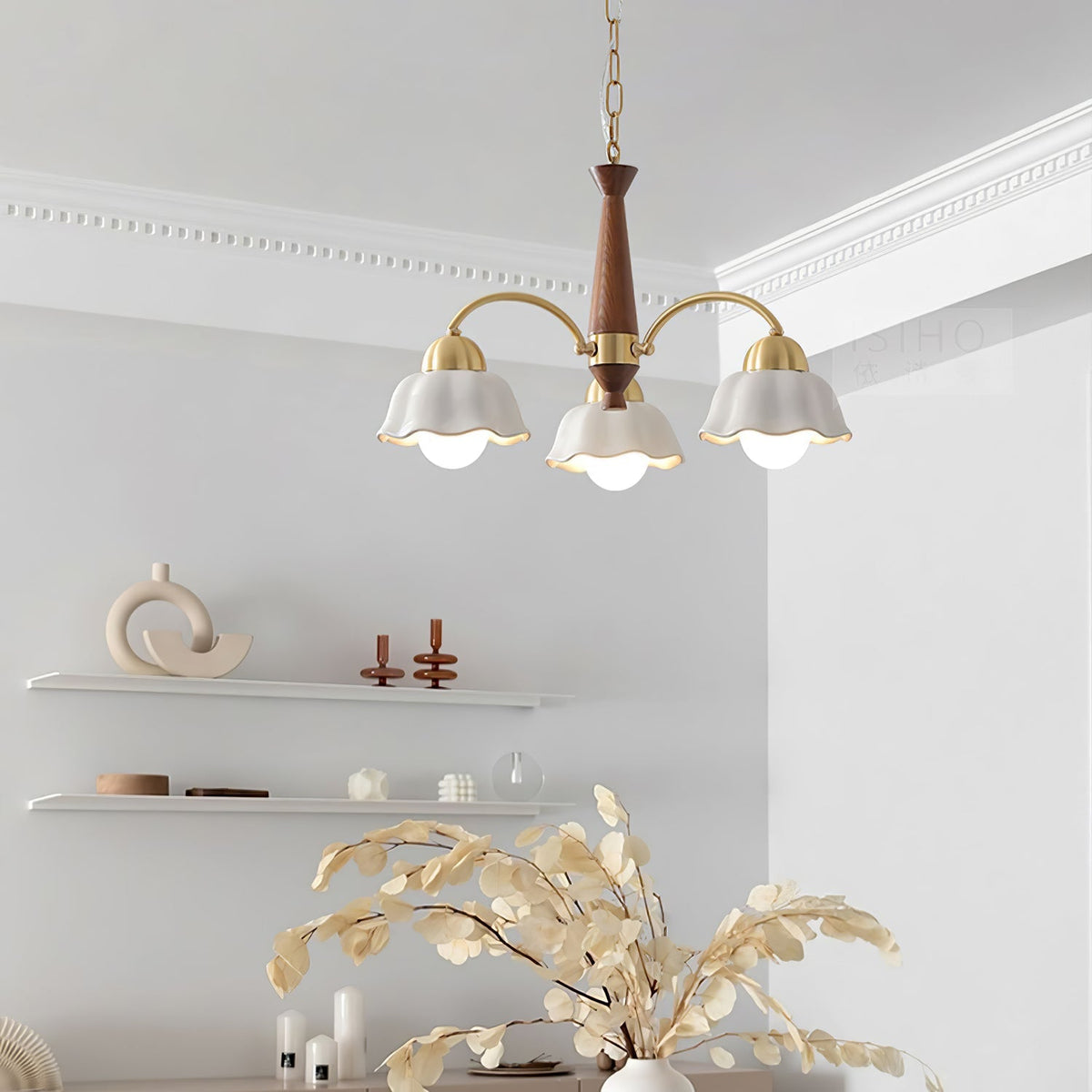 Swedish Modern Gold Multi-Arm Chandelier