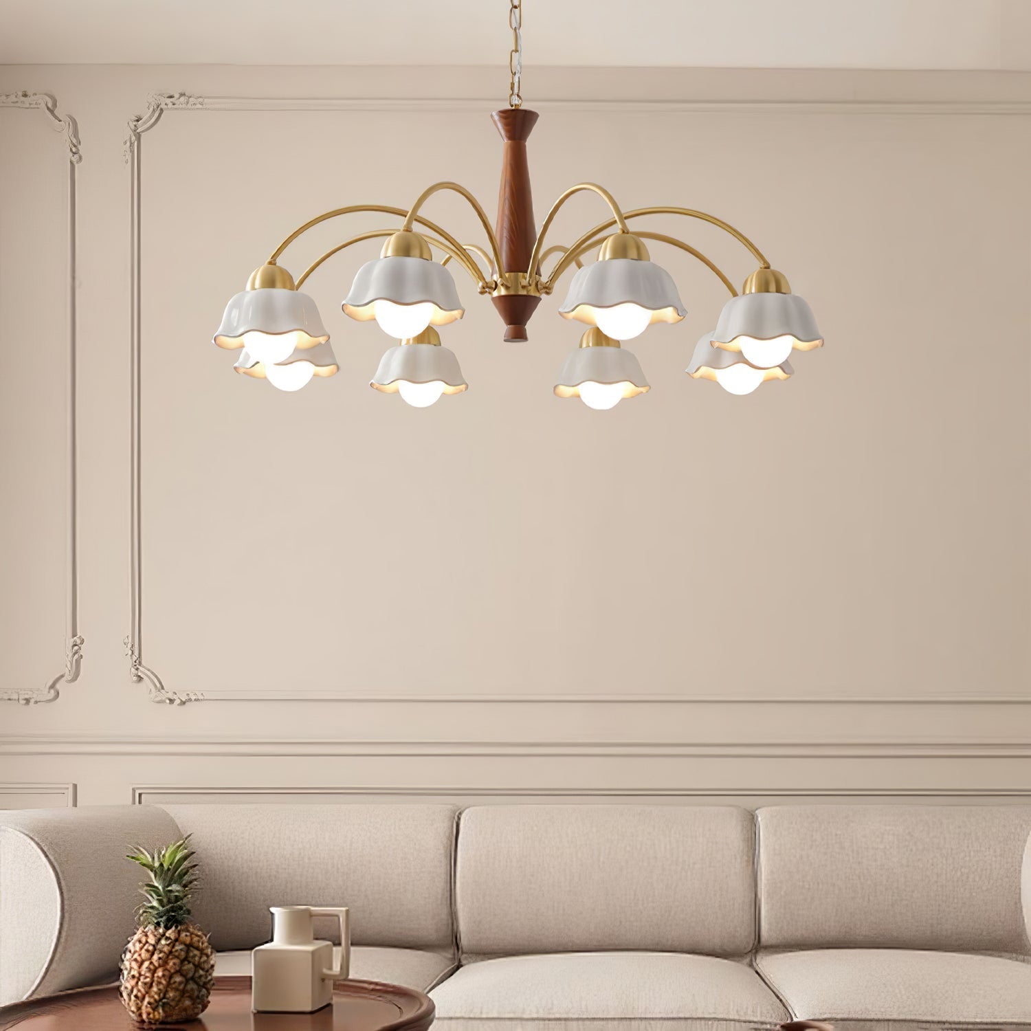 Swedish Modern Gold Multi-Arm Chandelier