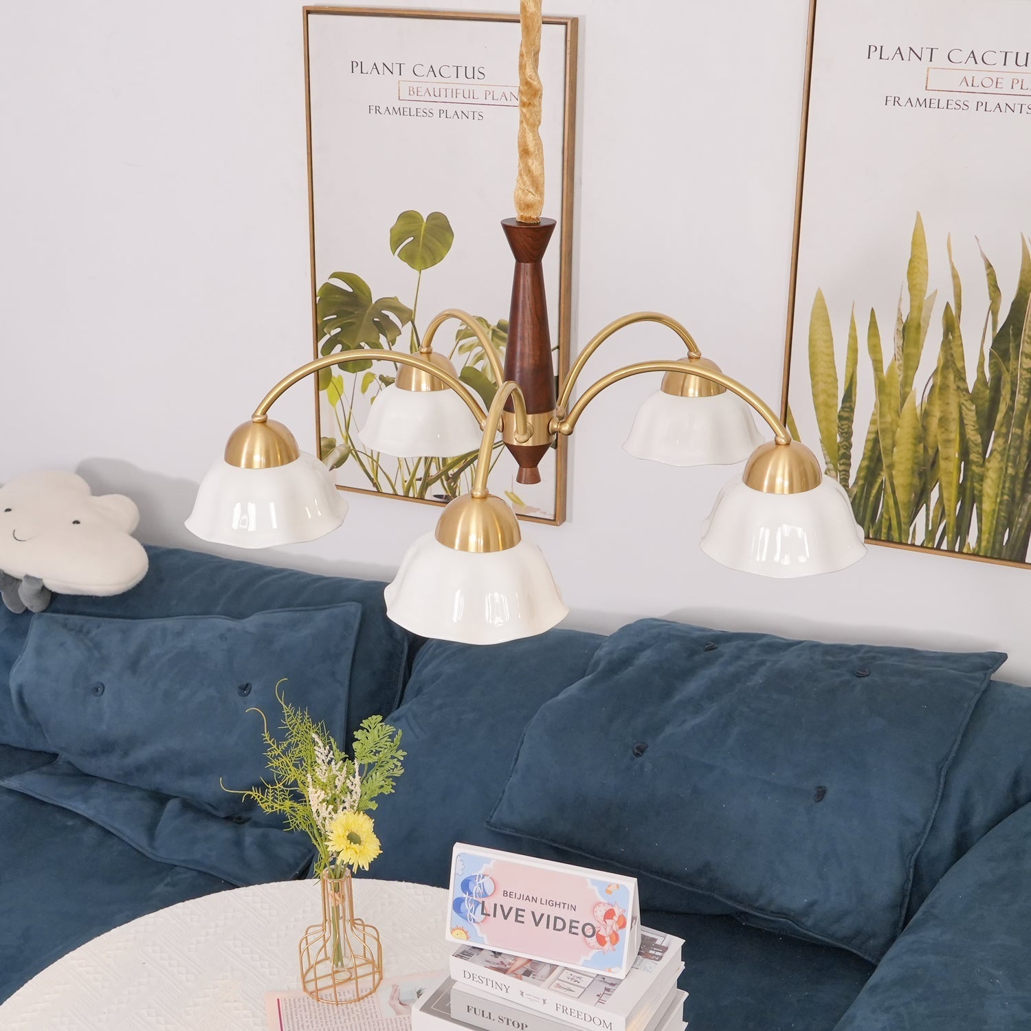 Swedish Modern Gold Multi-Arm Chandelier