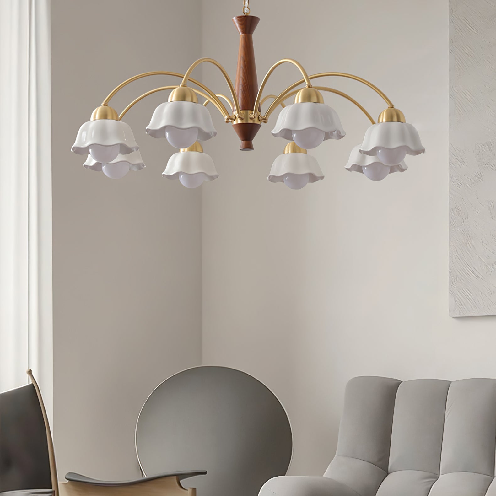 Swedish Modern Gold Multi-Arm Chandelier