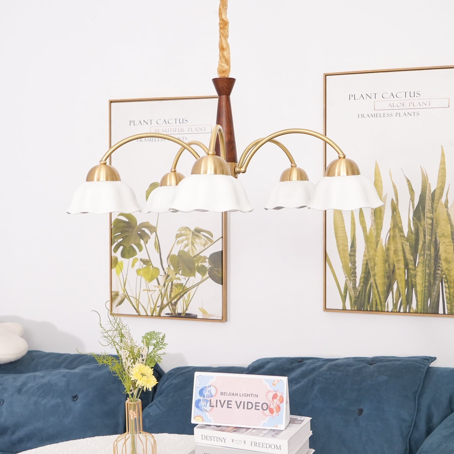 Swedish Modern Gold Multi-Arm Chandelier