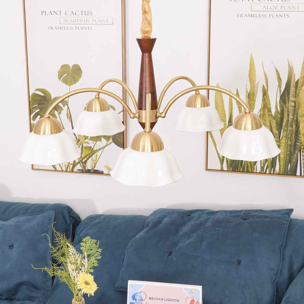 Swedish Modern Gold Multi-Arm Chandelier