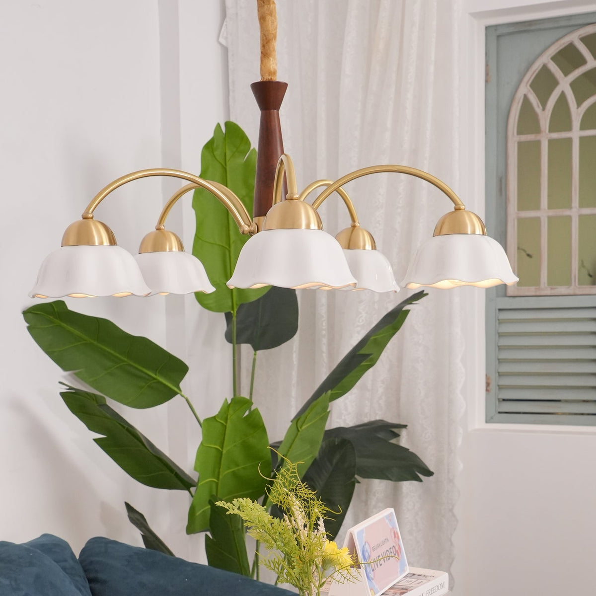 Swedish Modern Gold Multi-Arm Chandelier