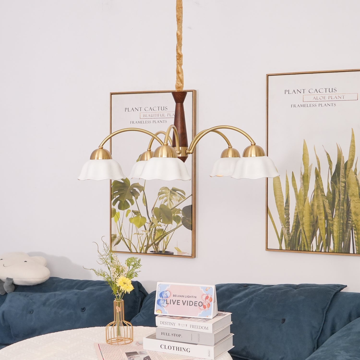 Swedish Modern Gold Multi-Arm Chandelier