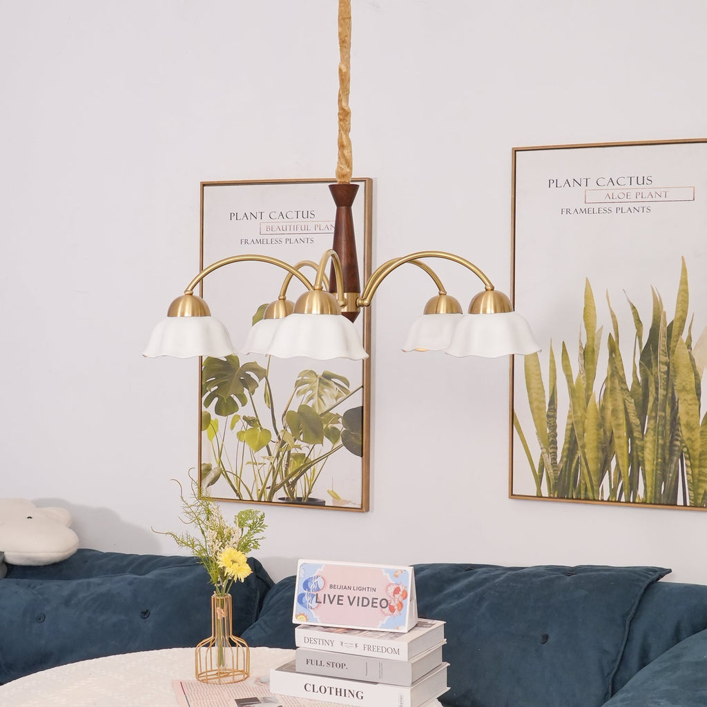 Swedish Modern Gold Multi-Arm Chandelier
