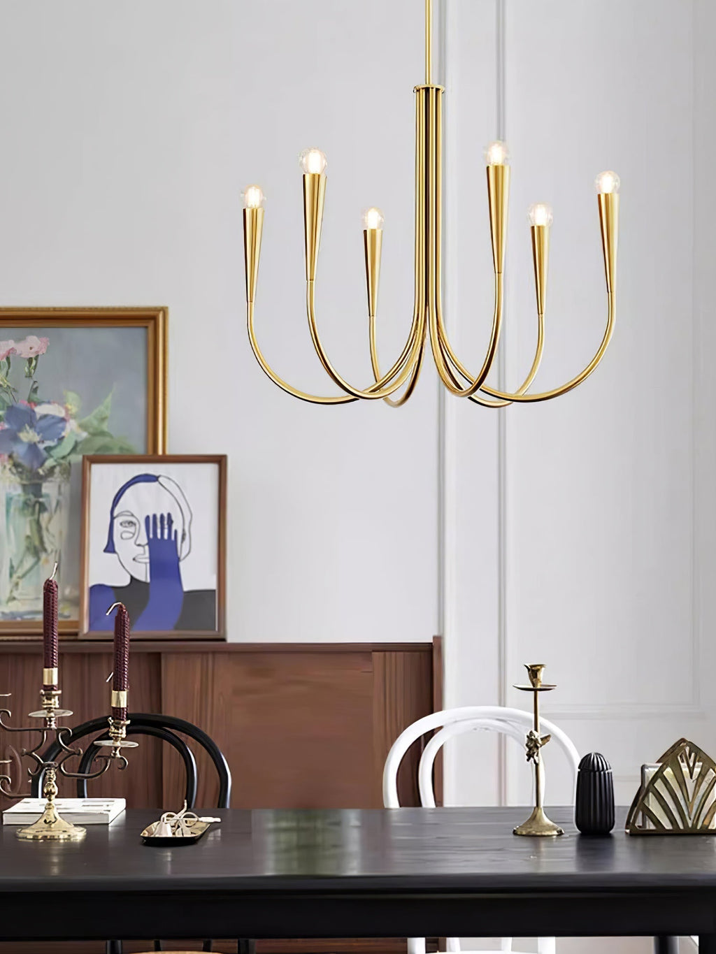 Contemporary Curve Swoop Arm Chandelier