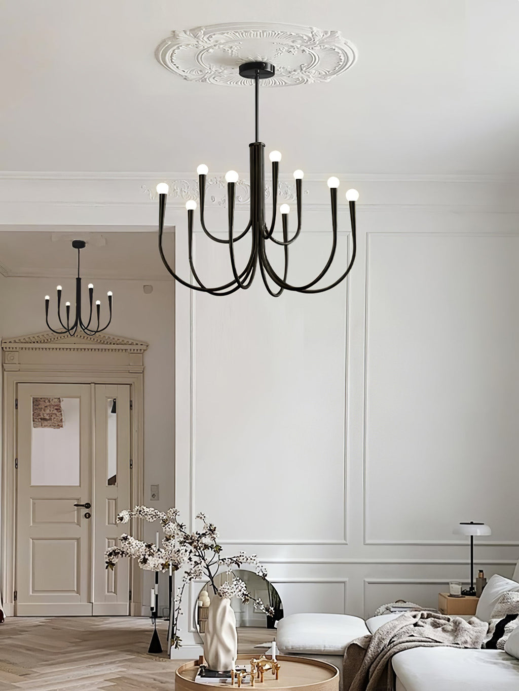 Contemporary Curve Swoop Arm Chandelier