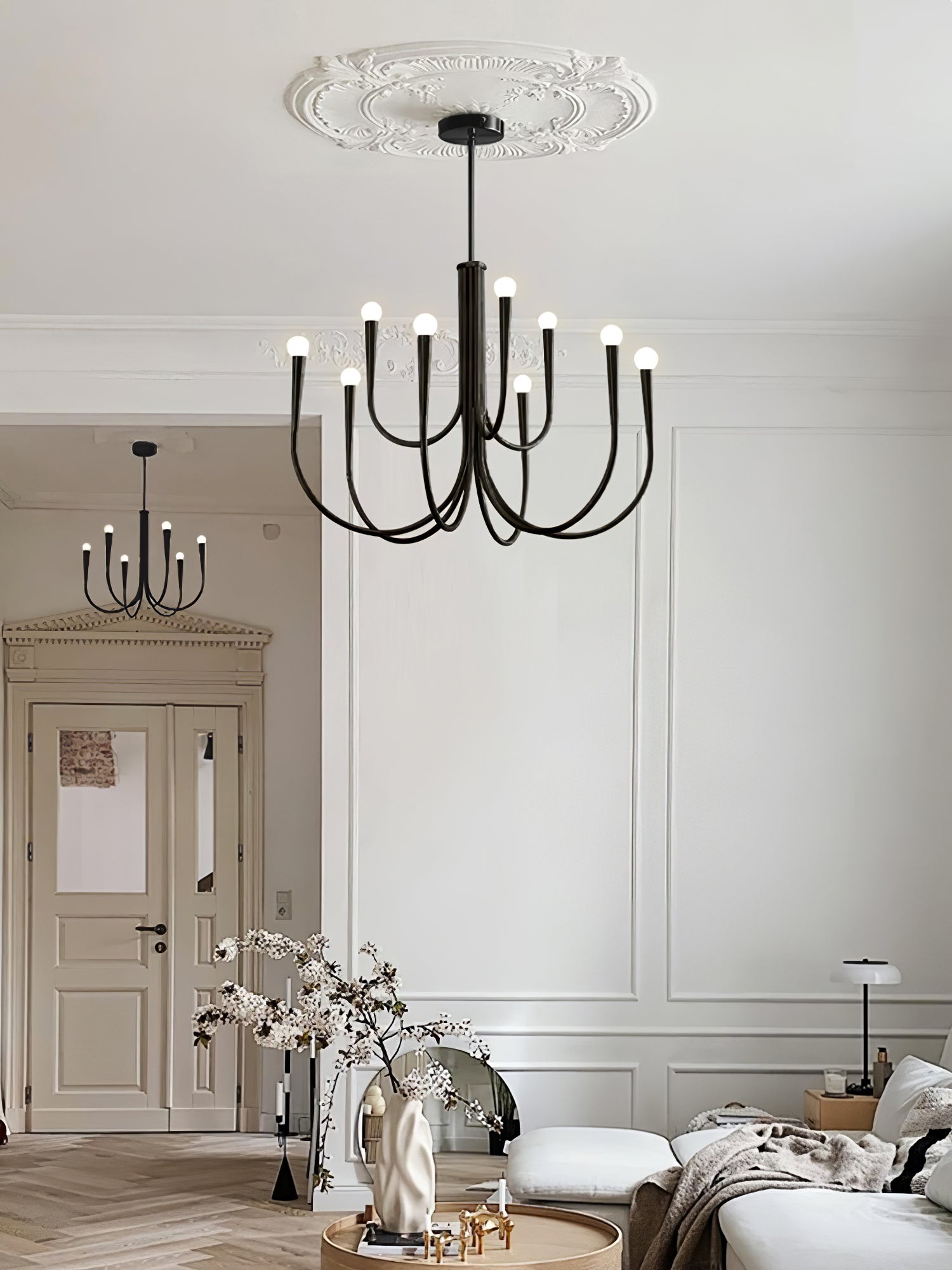 Contemporary Curve Swoop Arm Chandelier