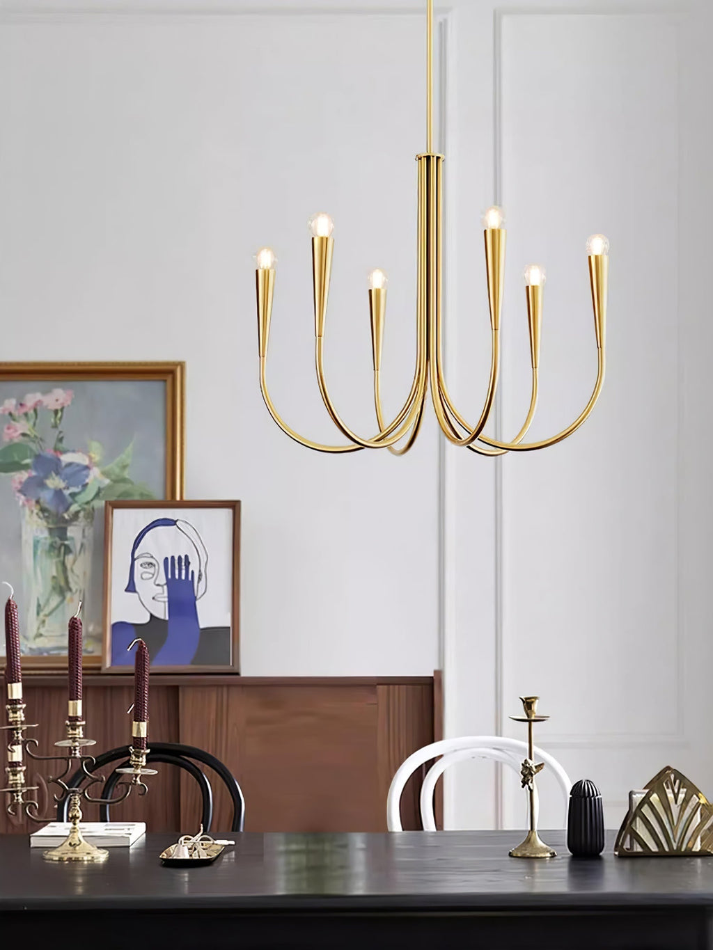 Contemporary Curve Swoop Arm Chandelier