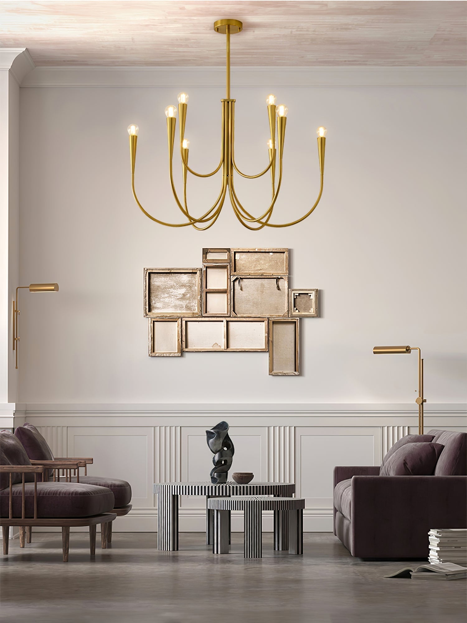 Contemporary Curve Swoop Arm Chandelier