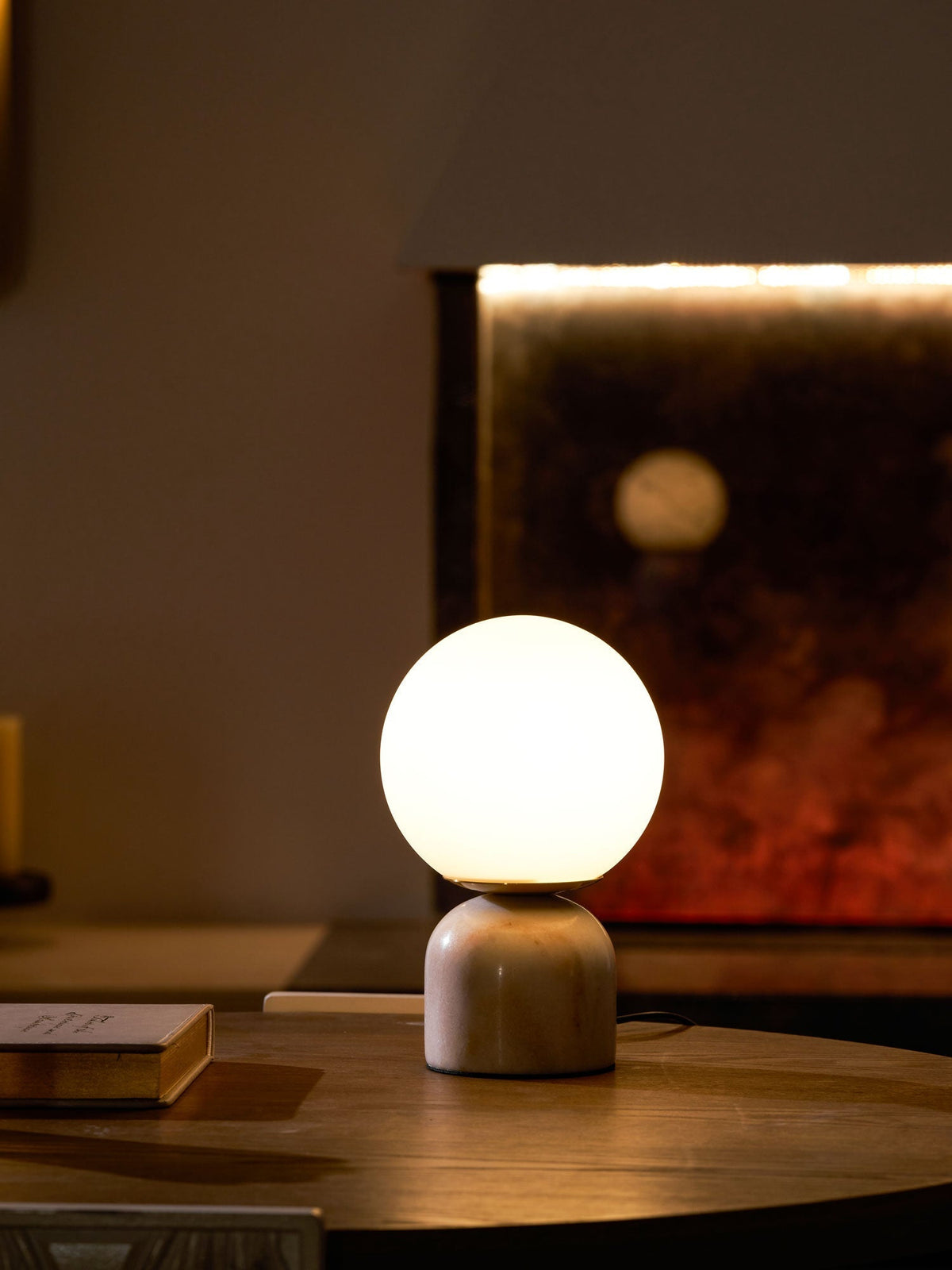 Sylas Marble Table Lamp — White Glass Orb