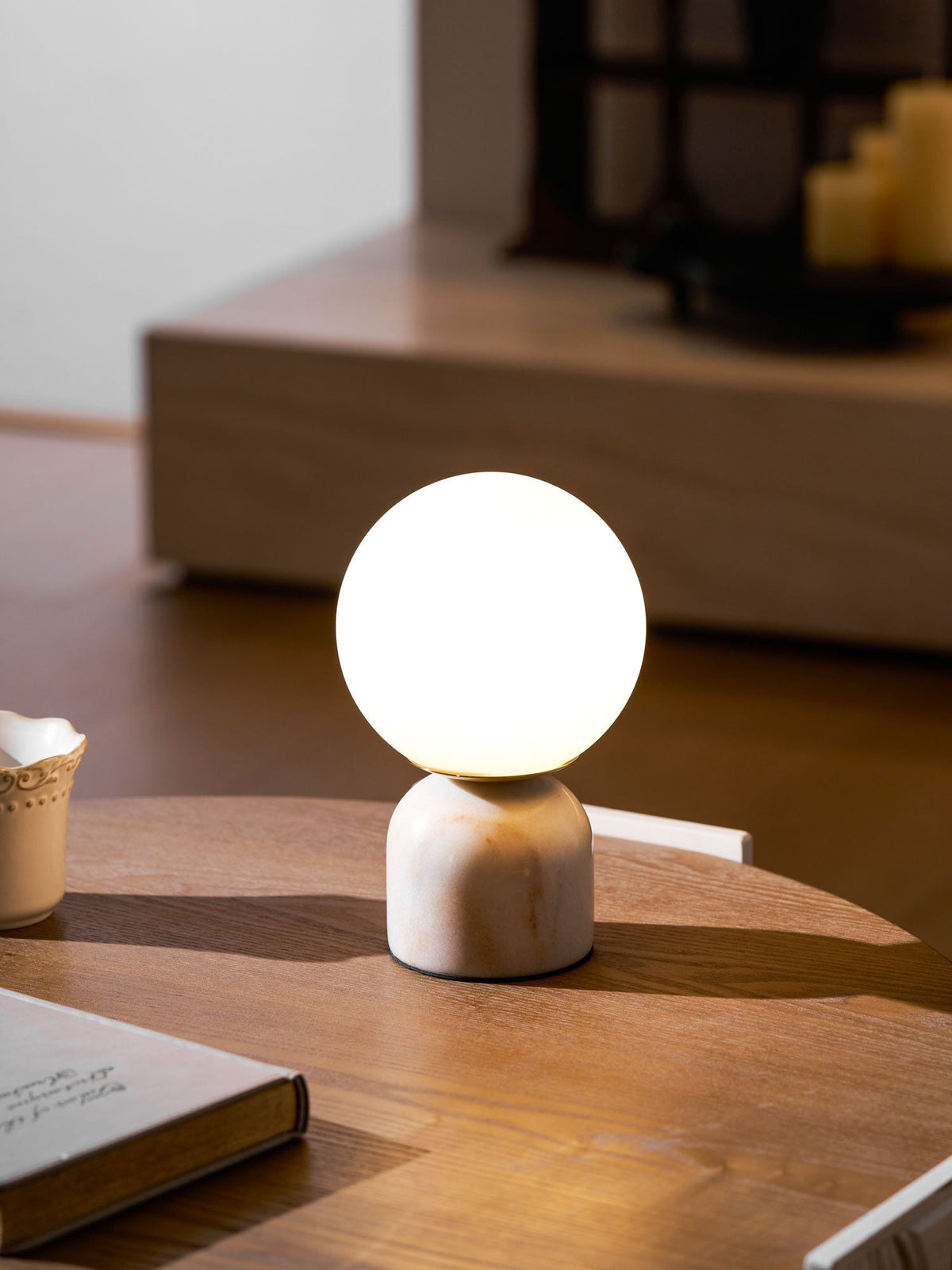 Sylas Marble Table Lamp — White Glass Orb