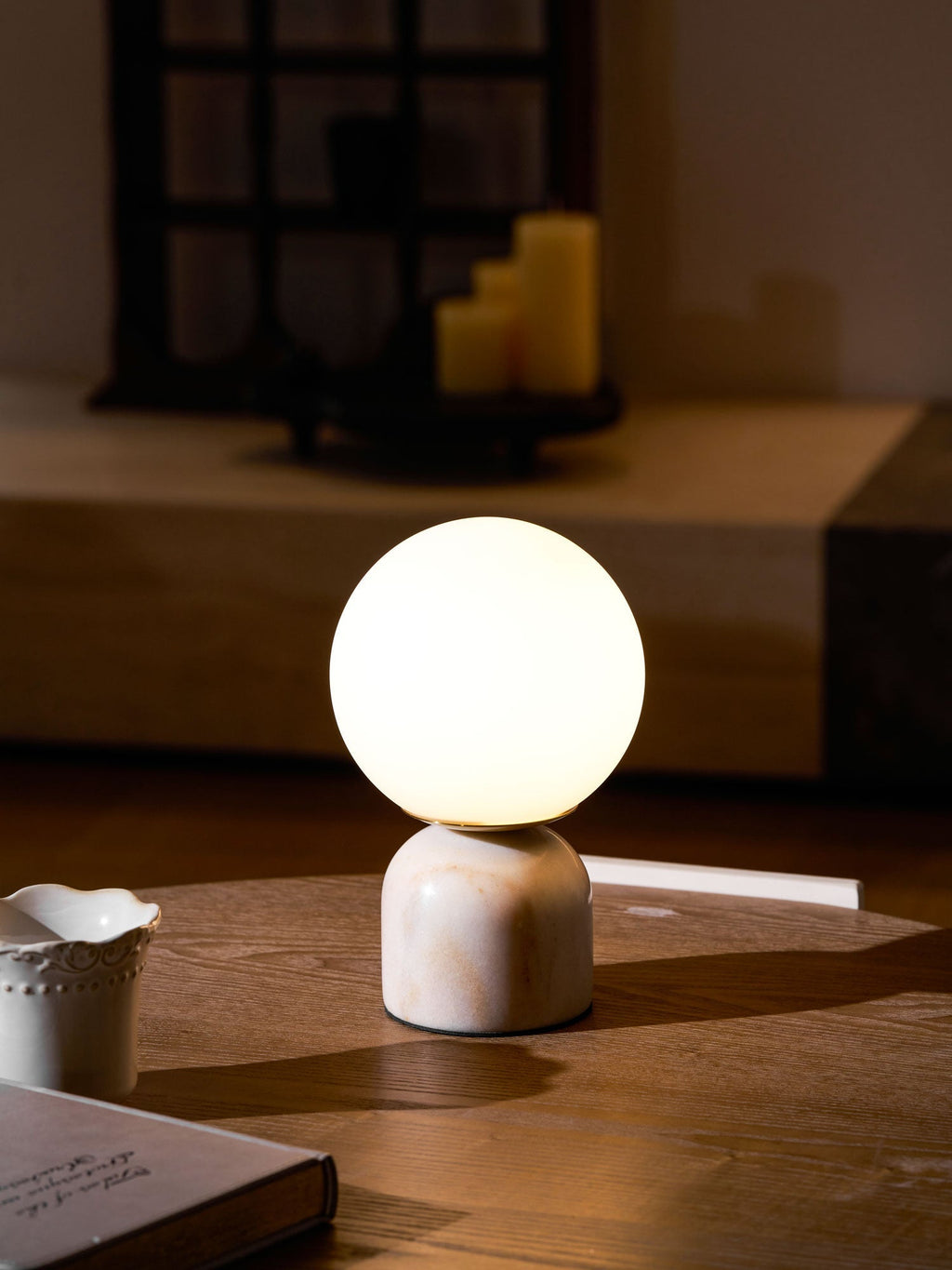 Sylas Marble Table Lamp — White Glass Orb