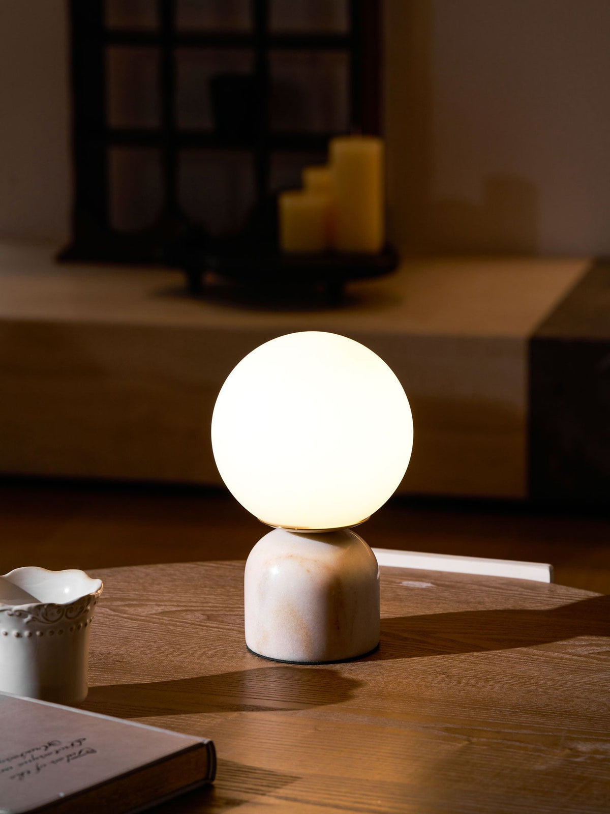 Sylas Marble Table Lamp — White Glass Orb