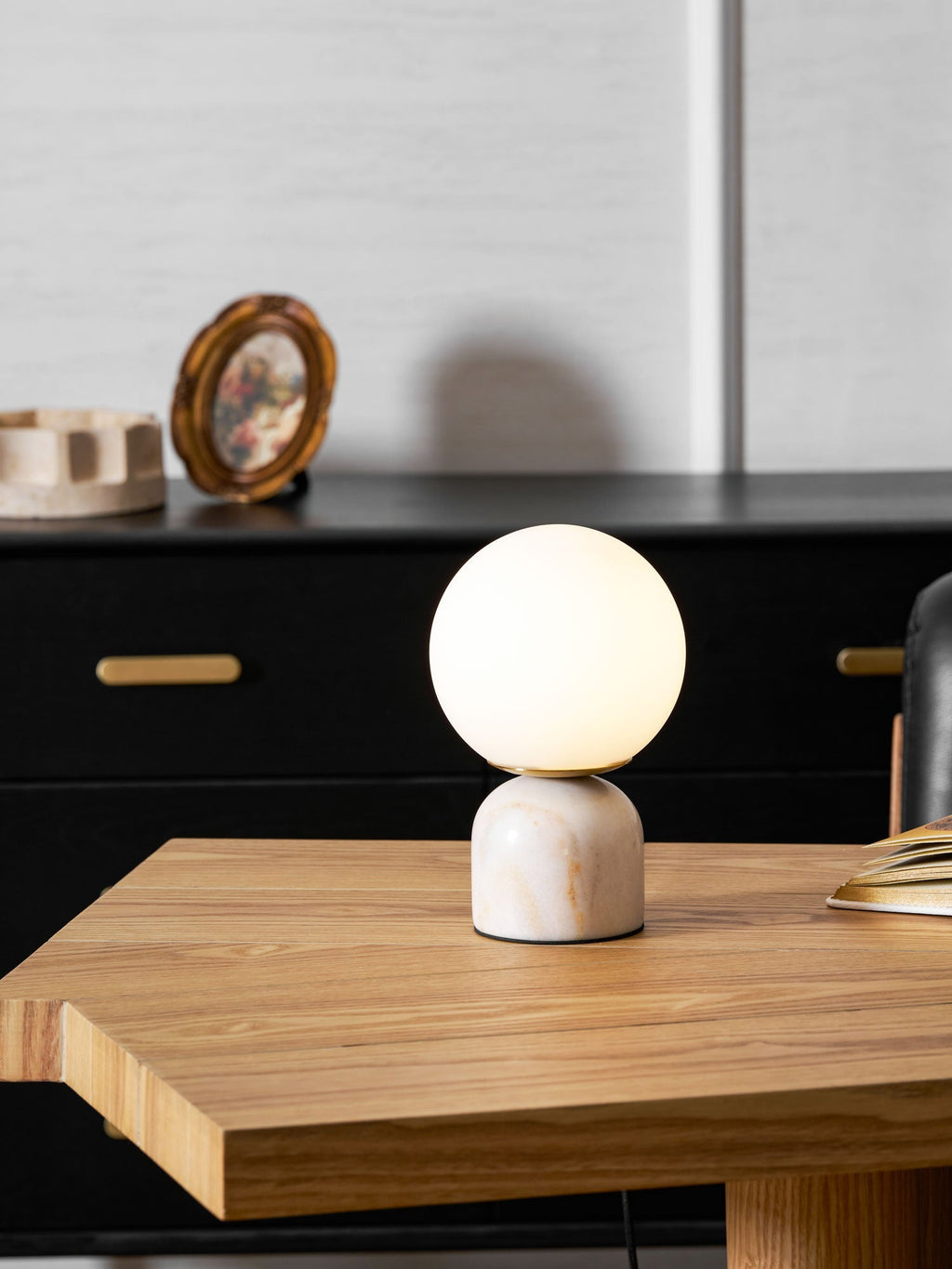 Sylas Marble Table Lamp — White Glass Orb