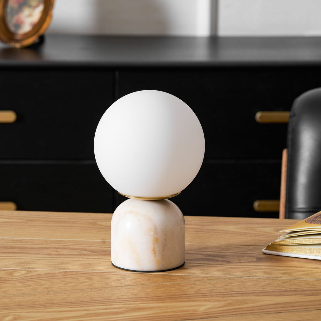 Sylas Marble Table Lamp — White Glass Orb