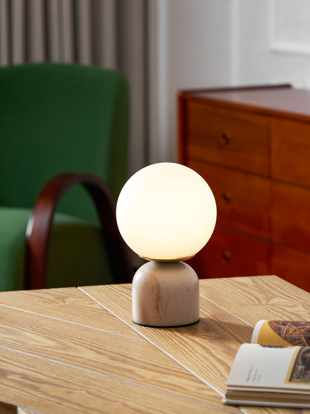 Sylas Marble Table Lamp — White Glass Orb