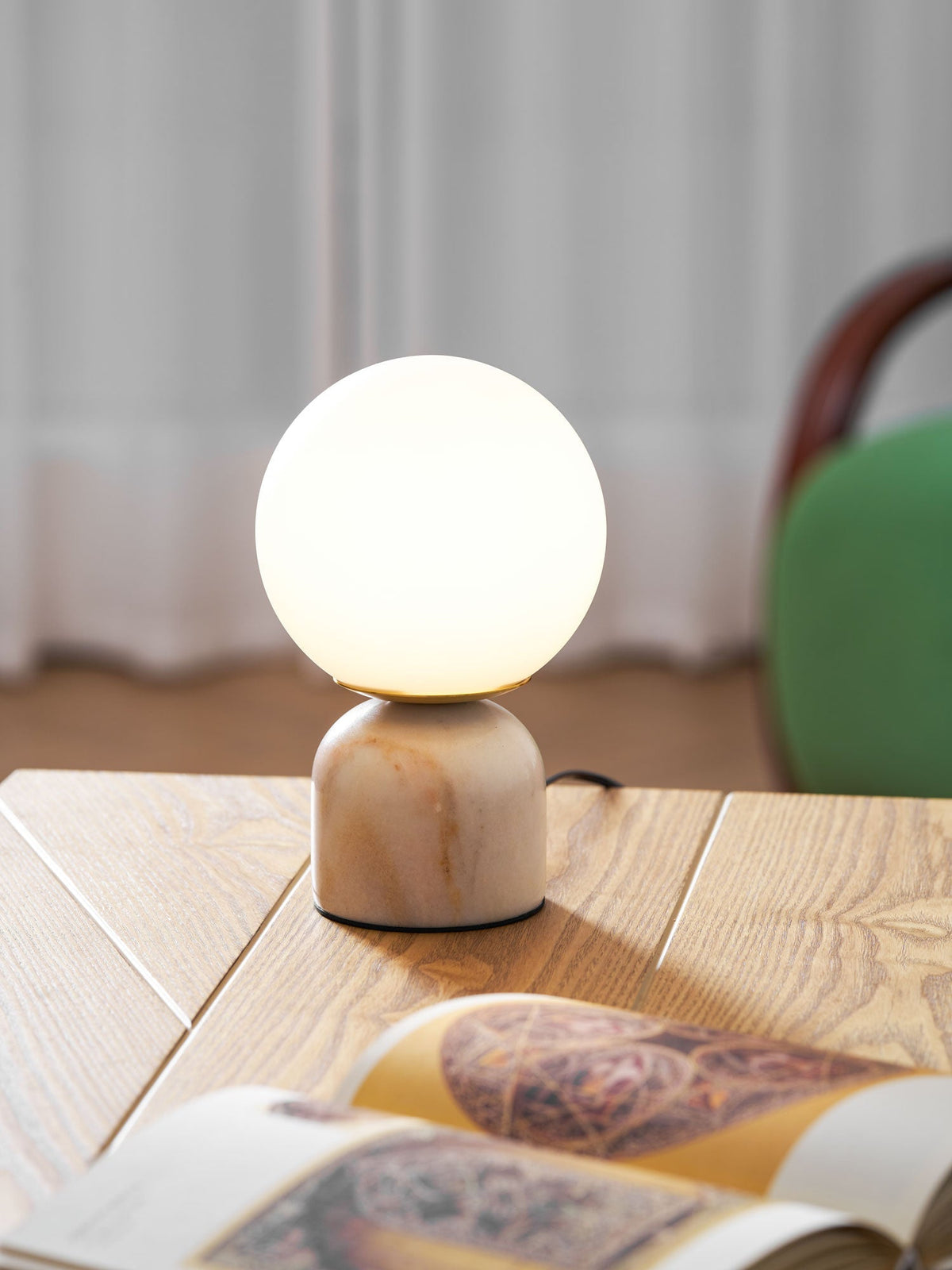 Sylas Marble Table Lamp — White Glass Orb