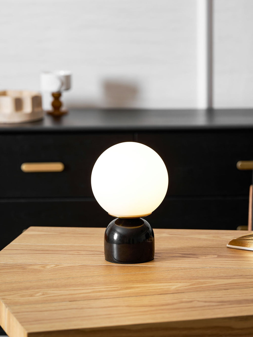 Sylas Marble Table Lamp — White Glass Orb