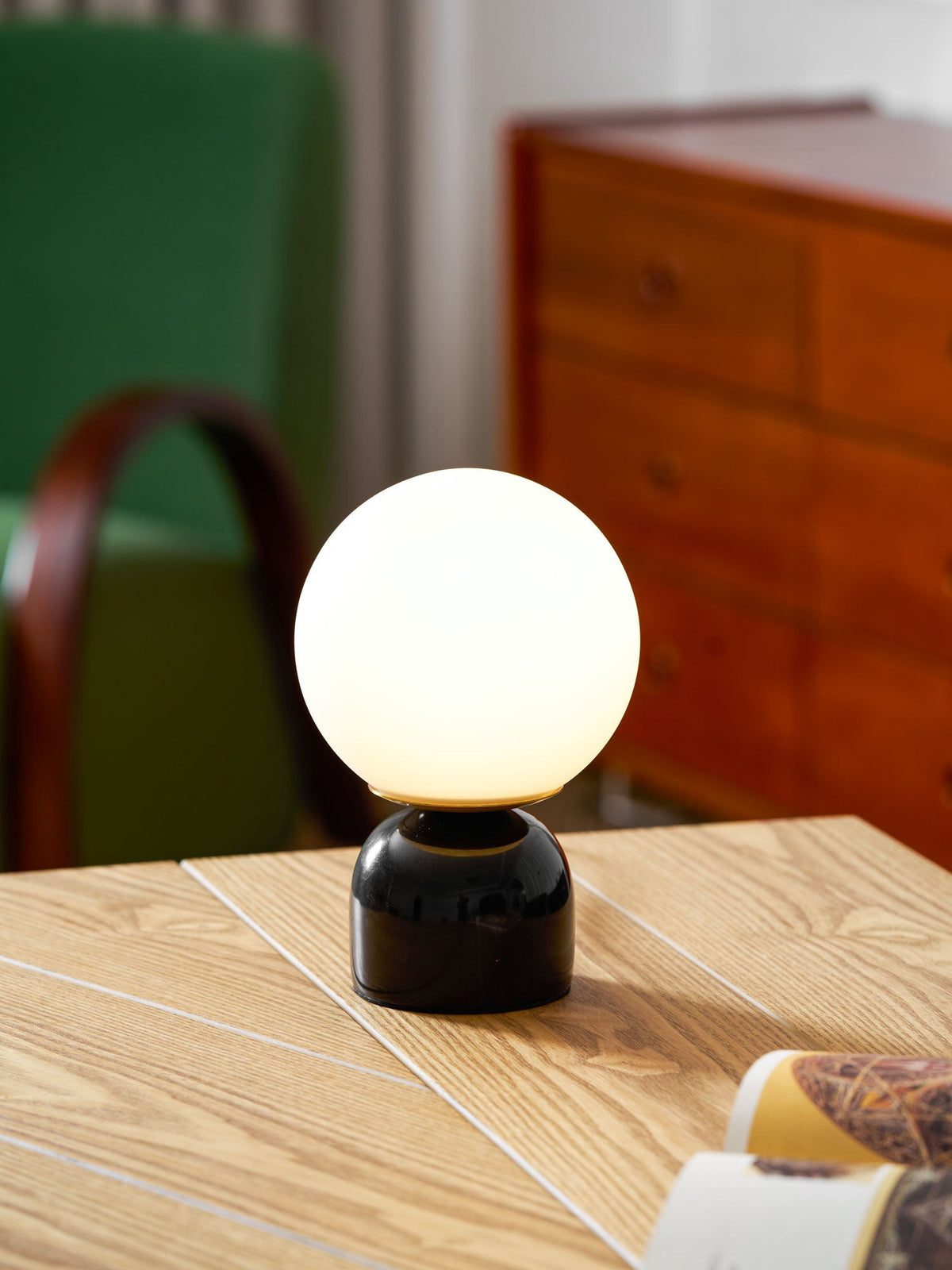 Sylas Marble Table Lamp — White Glass Orb