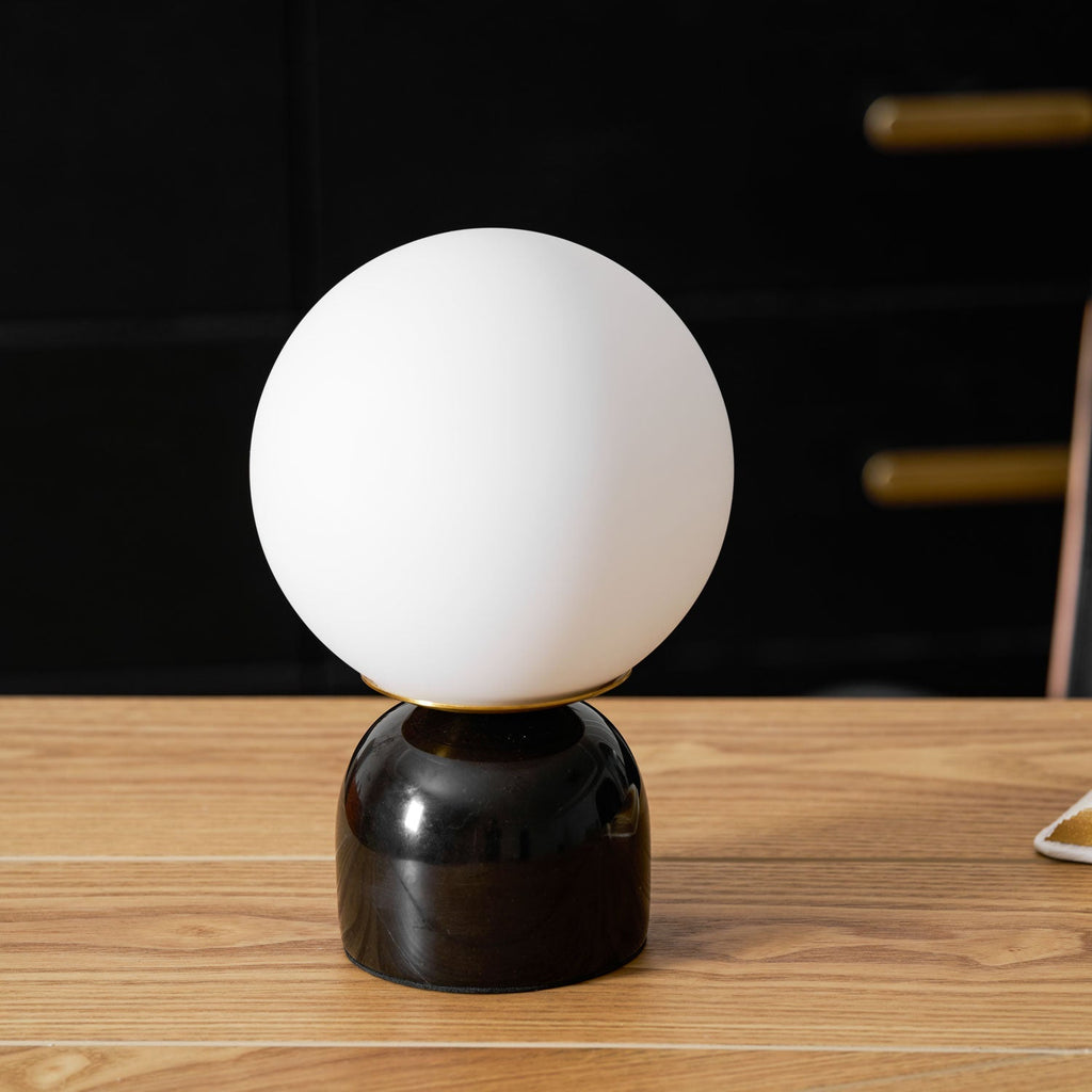 Sylas Marble Table Lamp — White Glass Orb
