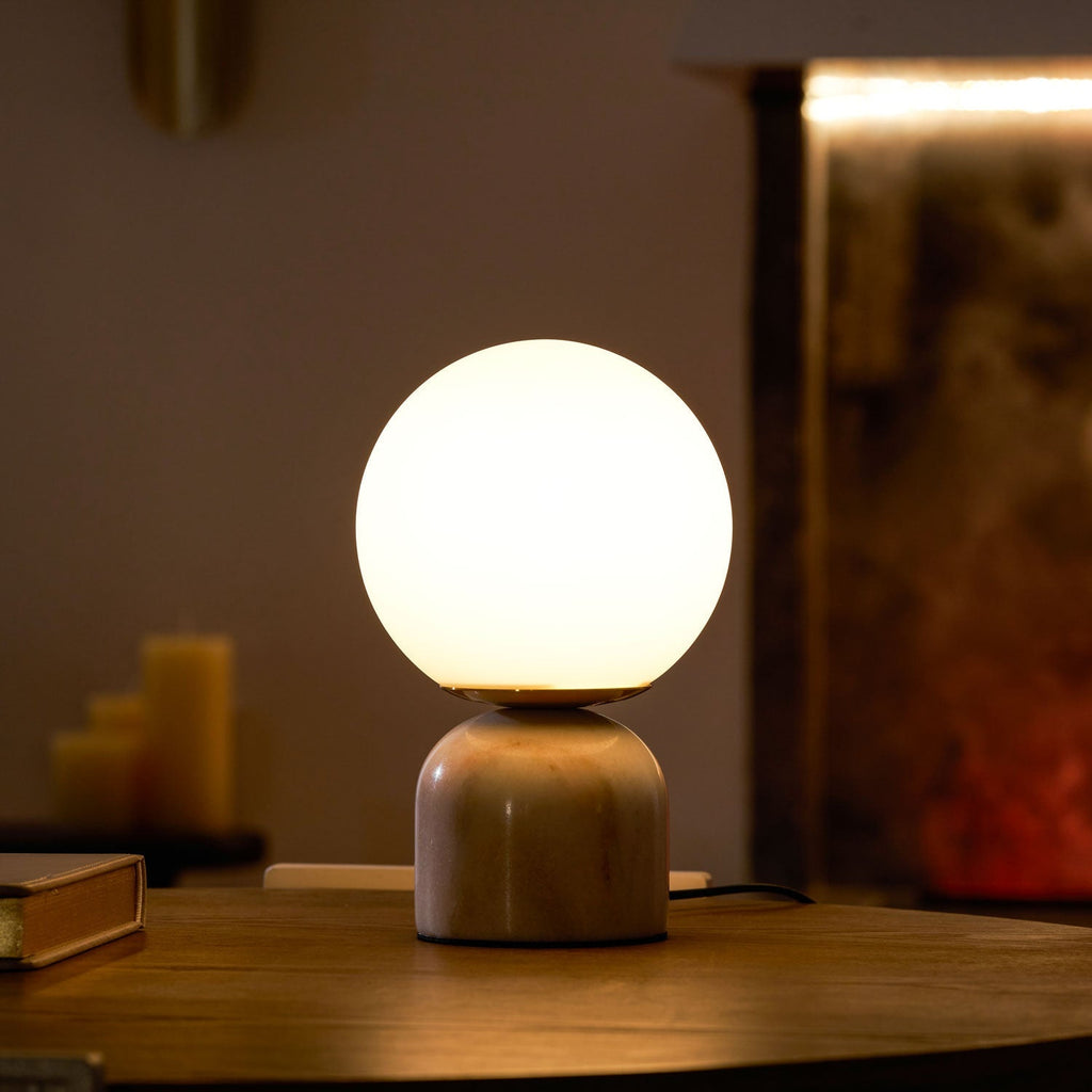 Sylas Marble Table Lamp — White Glass Orb