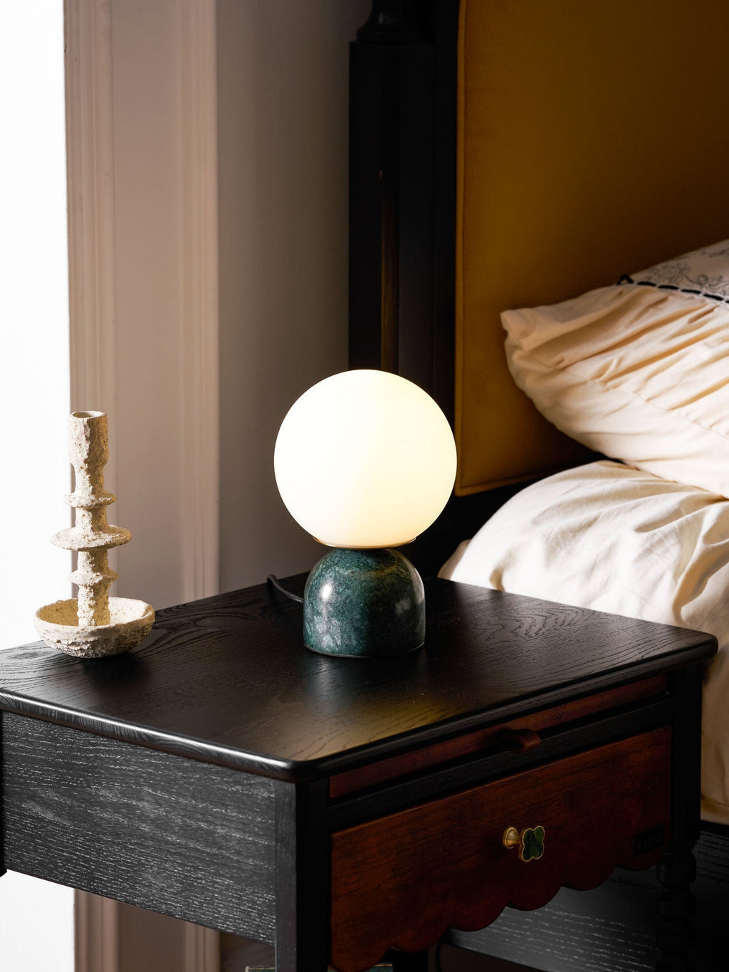 Sylas Marble Table Lamp — White Glass Orb