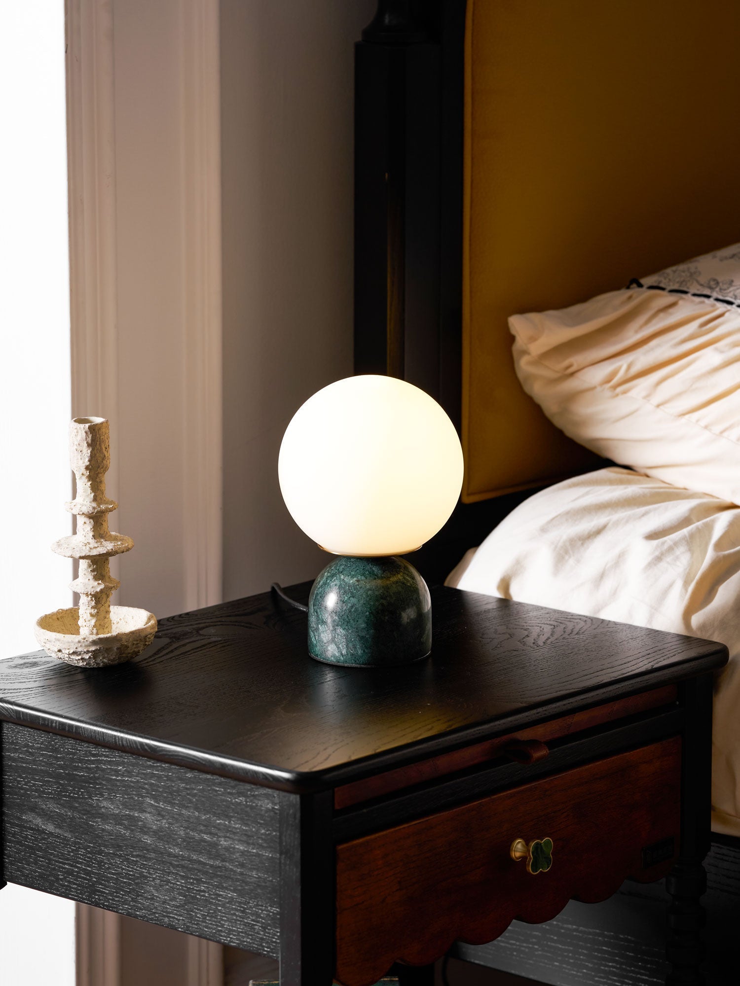 Sylas Marble Table Lamp — White Glass Orb