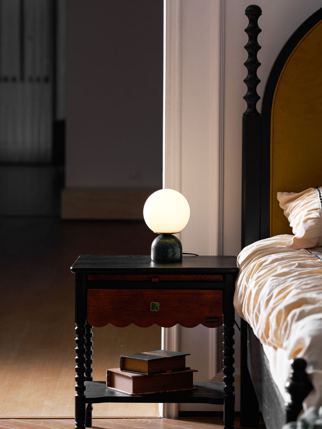 Sylas Marble Table Lamp — White Glass Orb
