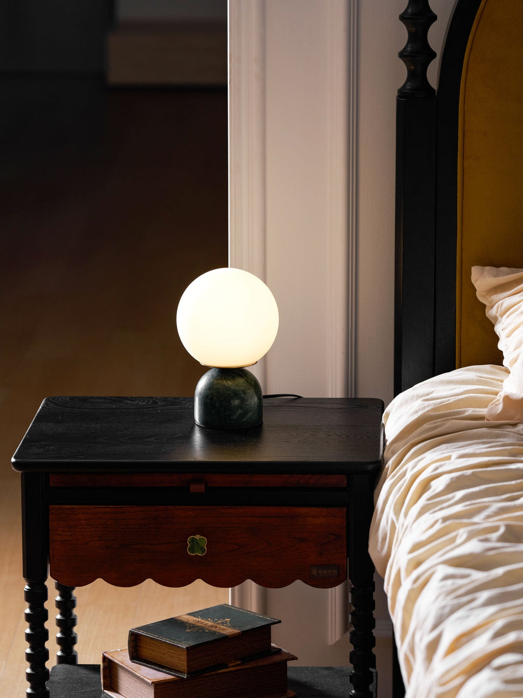 Sylas Marble Table Lamp — White Glass Orb