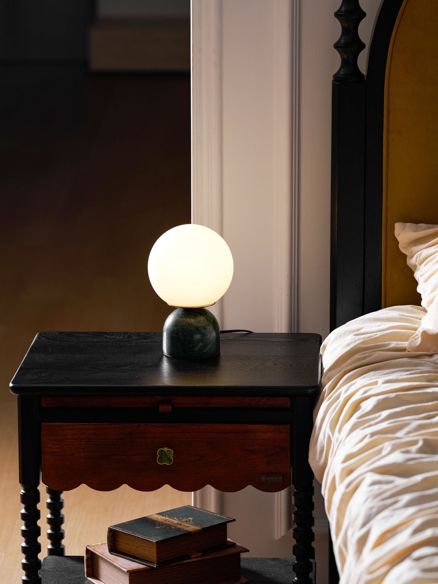 Sylas Marble Table Lamp — White Glass Orb