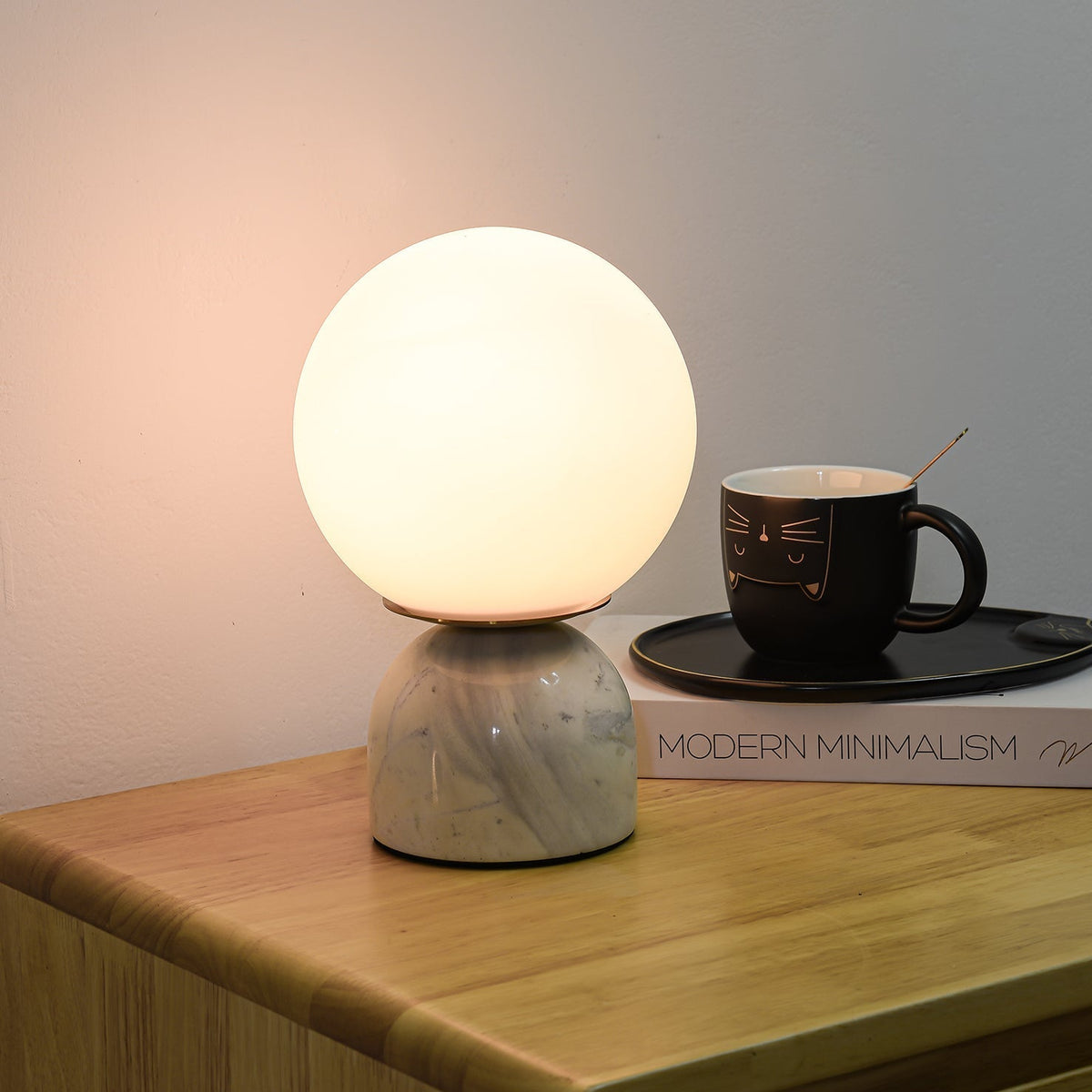 Sylas Marble Table Lamp — White Glass Orb