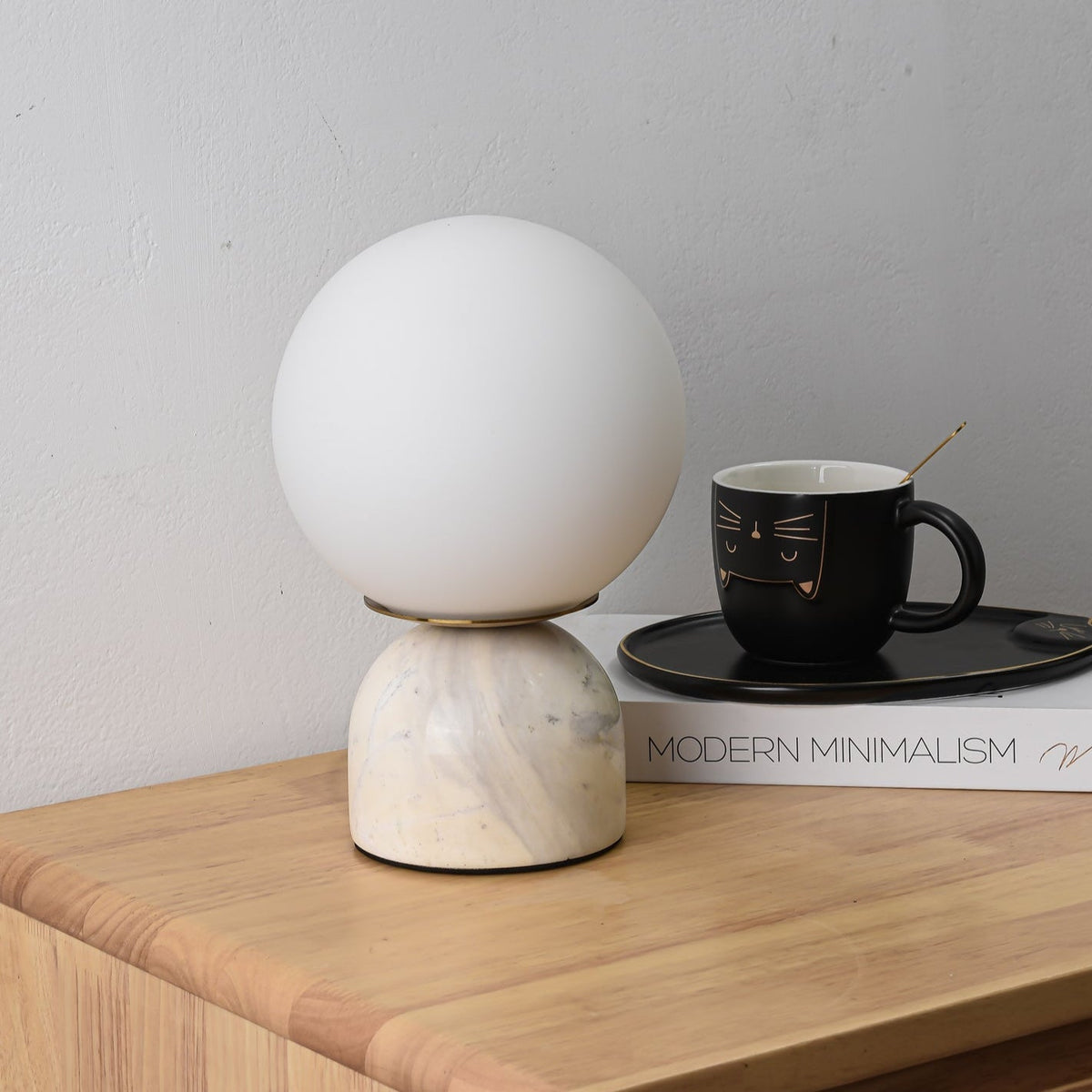 Sylas Marble Table Lamp — White Glass Orb