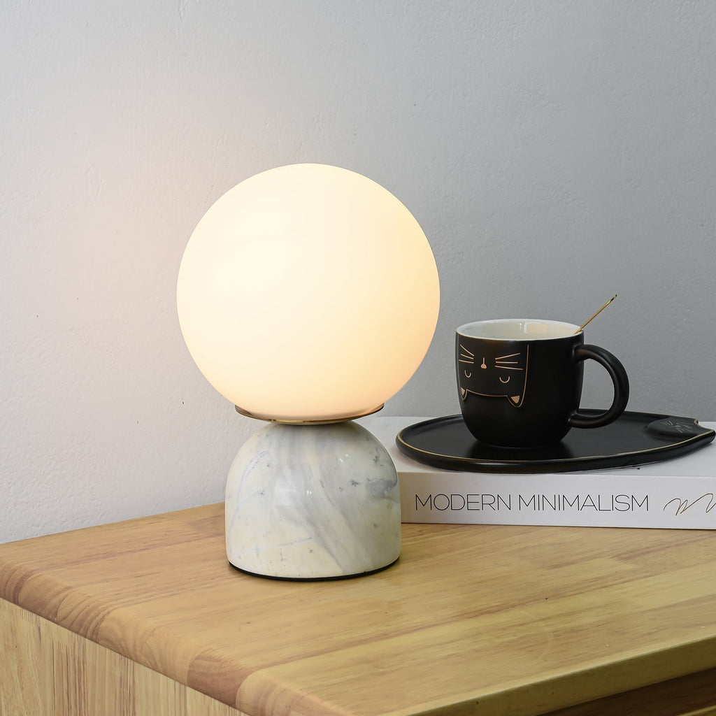 Sylas Marble Table Lamp — White Glass Orb