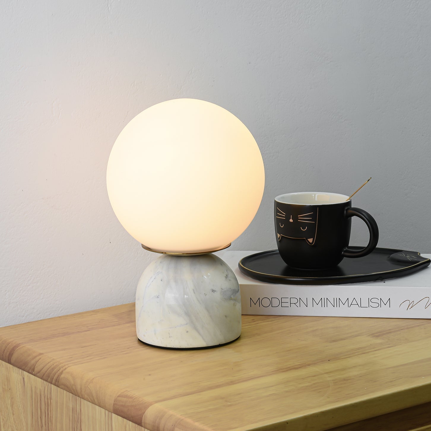 Sylas Marble Table Lamp — White Glass Orb
