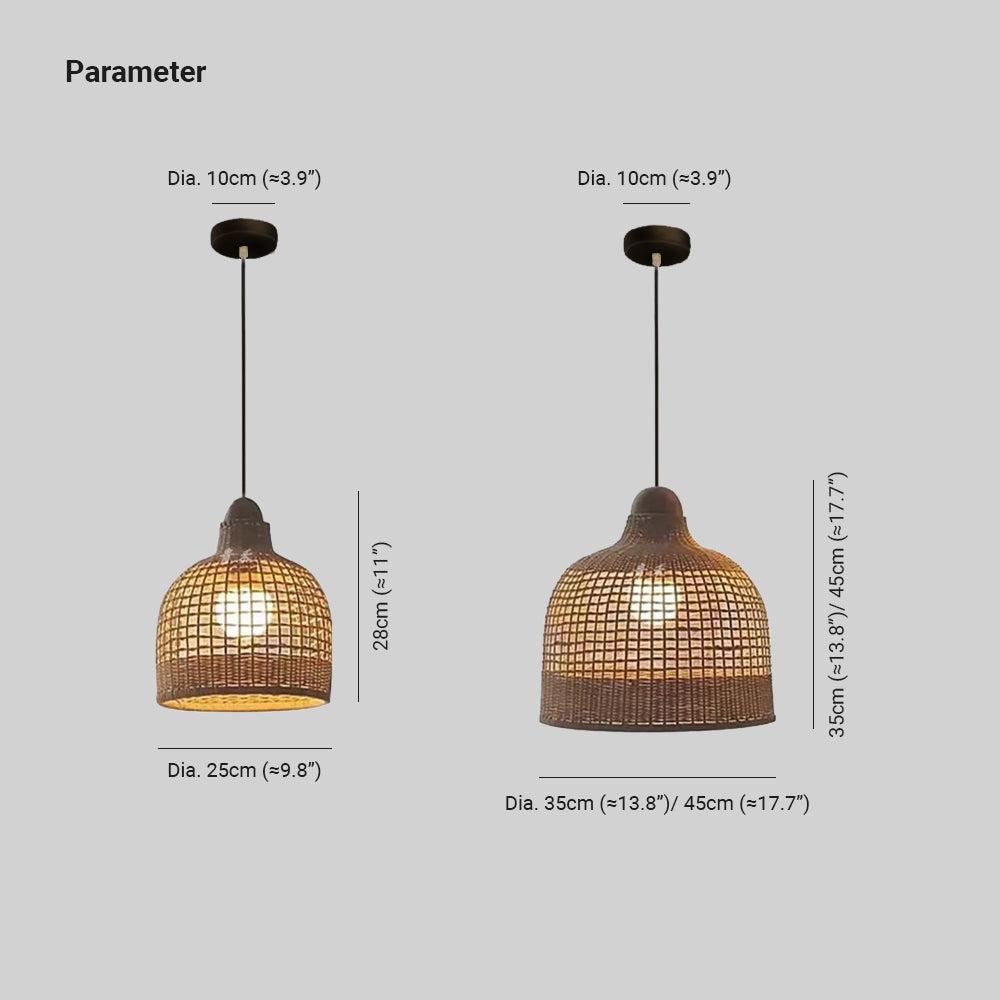 Muto japansk retro LED-pendellampe — skjerm i bambuskurv