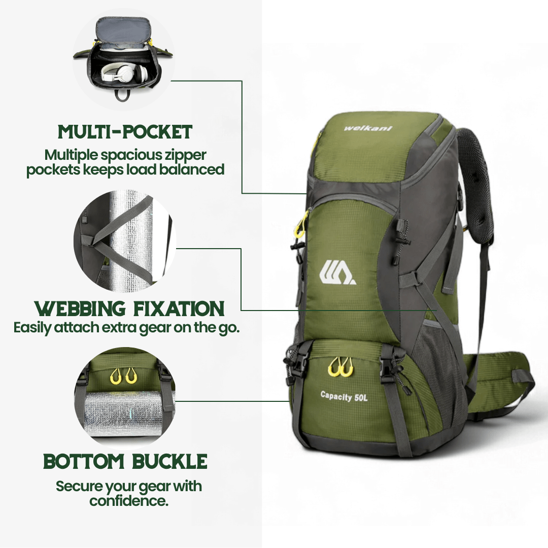 SummitForge 50-Liter-Wanderrucksack mit atmungsaktivem Rückenteil und Schuhfach
